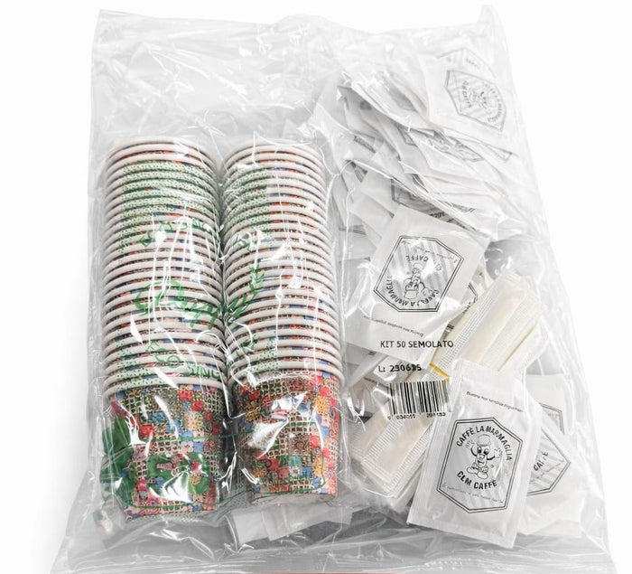 Poppy Kit Accessori Caffè 50pz – Bicchierini, Palette, Zucchero e Bustine