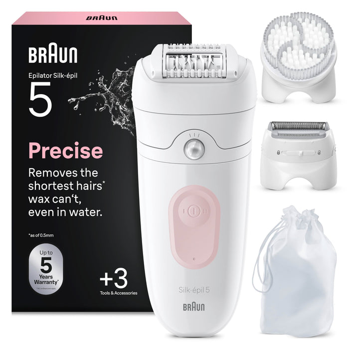 Braun Epilatore Elettrico Silk-épil Wet&Dry SE5001 Rosa Flamino – 4 Accessori