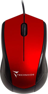 Techmade Mouse Ottico Office TM-XJ15 Rosso – Mouse Cablato dal Tocco di Colore