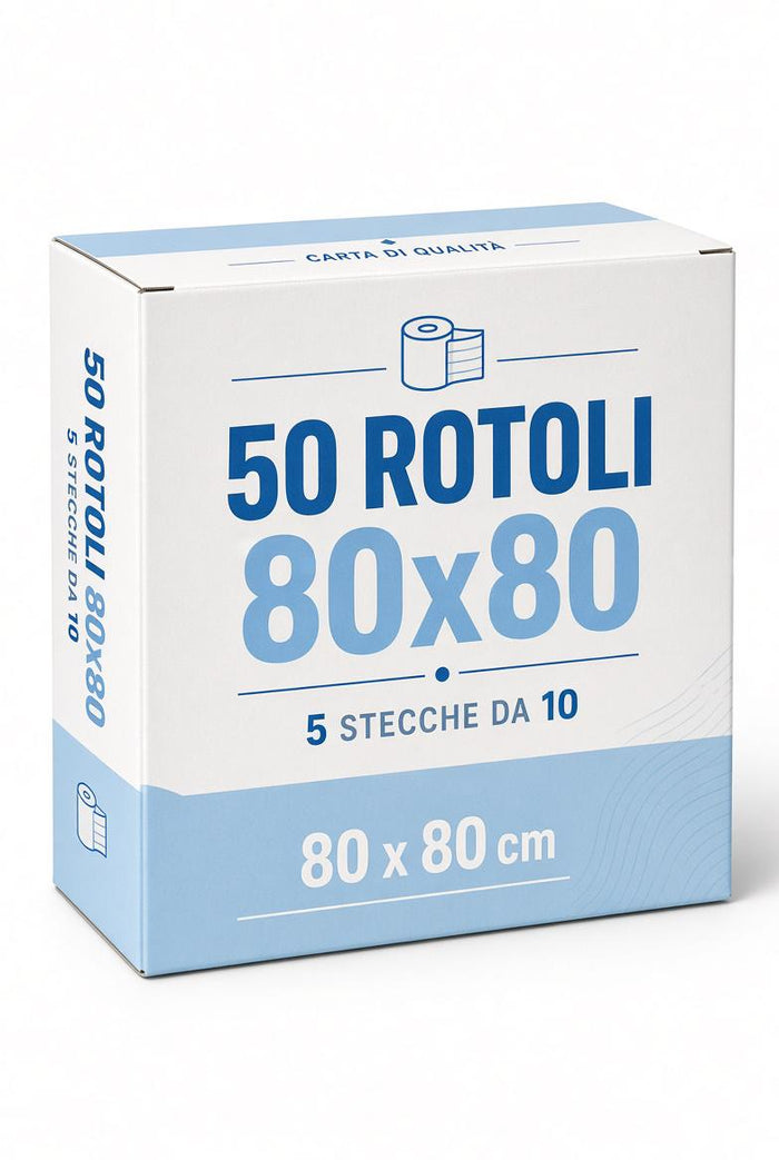 Rotoli Carta Termica 80x80 mm – 50 Rotoli per Stampanti Fiscali e Termiche | 5 Stecche da 10
