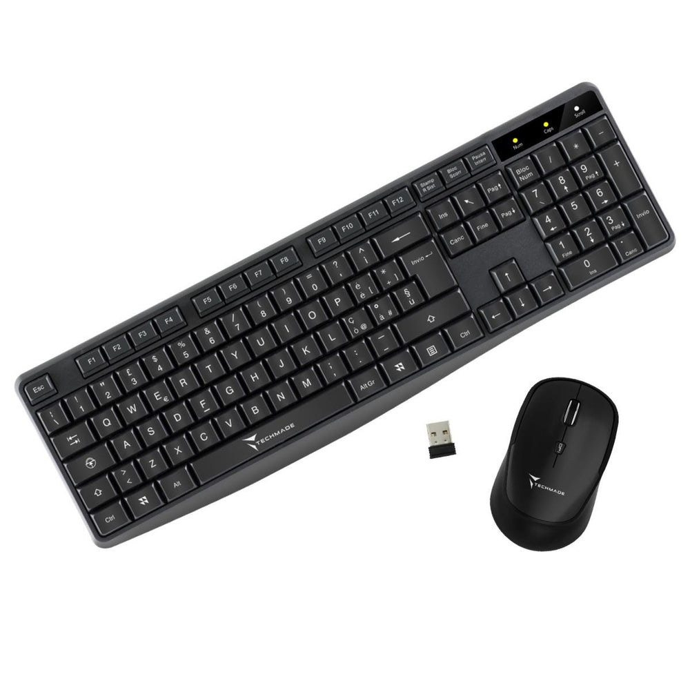 Techmade Kit Tastiera + Mouse Wireless TMKM001 Black – Combo Senza Fili
