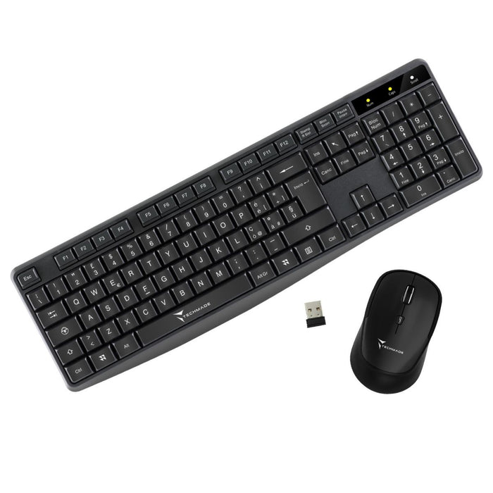 Techmade Kit Tastiera + Mouse Wireless TMKM001 Black – Combo Senza Fili