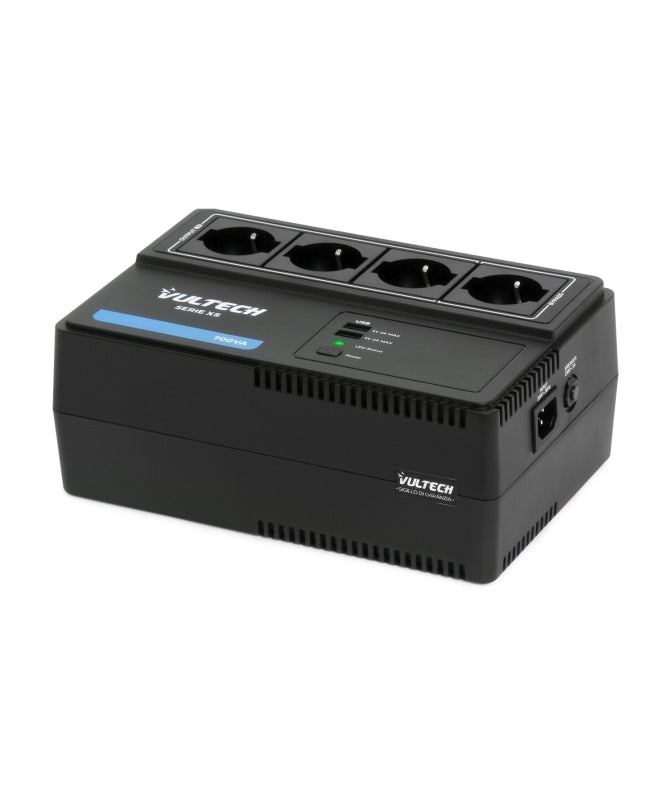 Vultech UPS700VA-XS 390W con 4 Schuko e 2 Porte USB – Protezione Multi-Dispositivo
